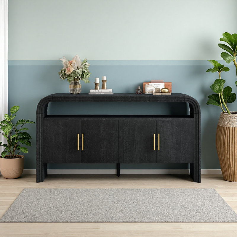 Élégant buffet avec placage de sapin traité, convenant au vestibule, Noir