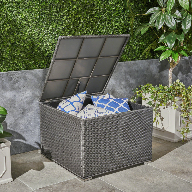 Grey Patio Storage Box With Iron Frame, 33.21 In. D X W 24.4 H, Outdoor Must-Have Container In And Stable Iron, Depth Width Height, For