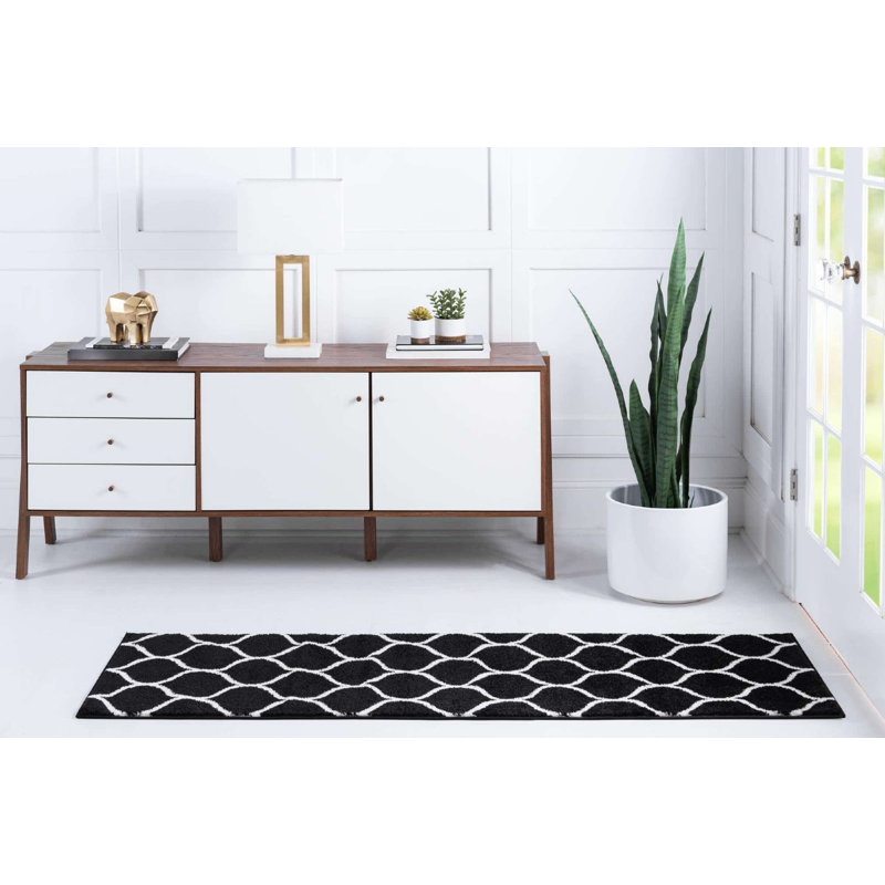 Tapis noir à motif géométrique Bruges, Tapis de couloir 2 pi x 9 pi