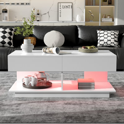 Table basse à rallonge de 41,3 po à 76,7 po, table basse centrale efficace avec plusieurs compartiments de rangement, table basse réglable multifonctionnelle avec espace de rangement caché pour le salon