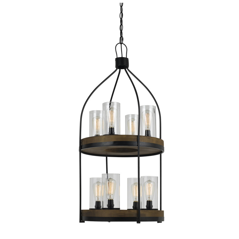 Luminaire câblé à 8 lumières H 39 po en métal et bois
