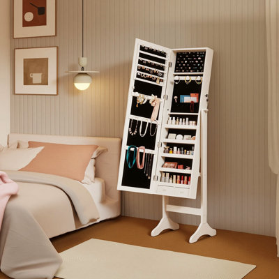 60" Full-Length Jewelry Cabinet With Lock, Adjustable Tilt Mirror & Velvet Interior
