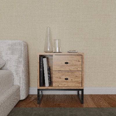 Hazer 2-Drawer Nightstand with Shelf, Metal Legs