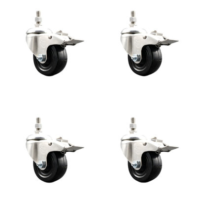 316SS Soft Rubber Swivel Threaded Stem Caster Set Lock Brake