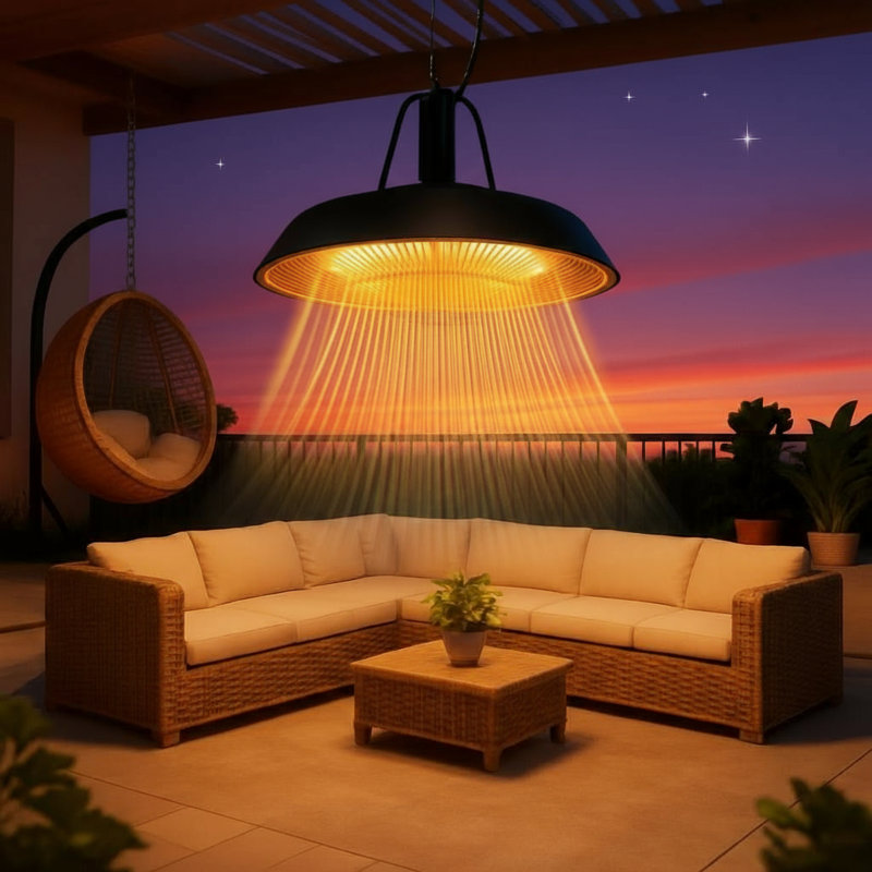1500w Electric Hanging Patio Heater With Ip55 Waterproof Overheat & Tip-over Protection,black ,no Pull Cord Design, Black