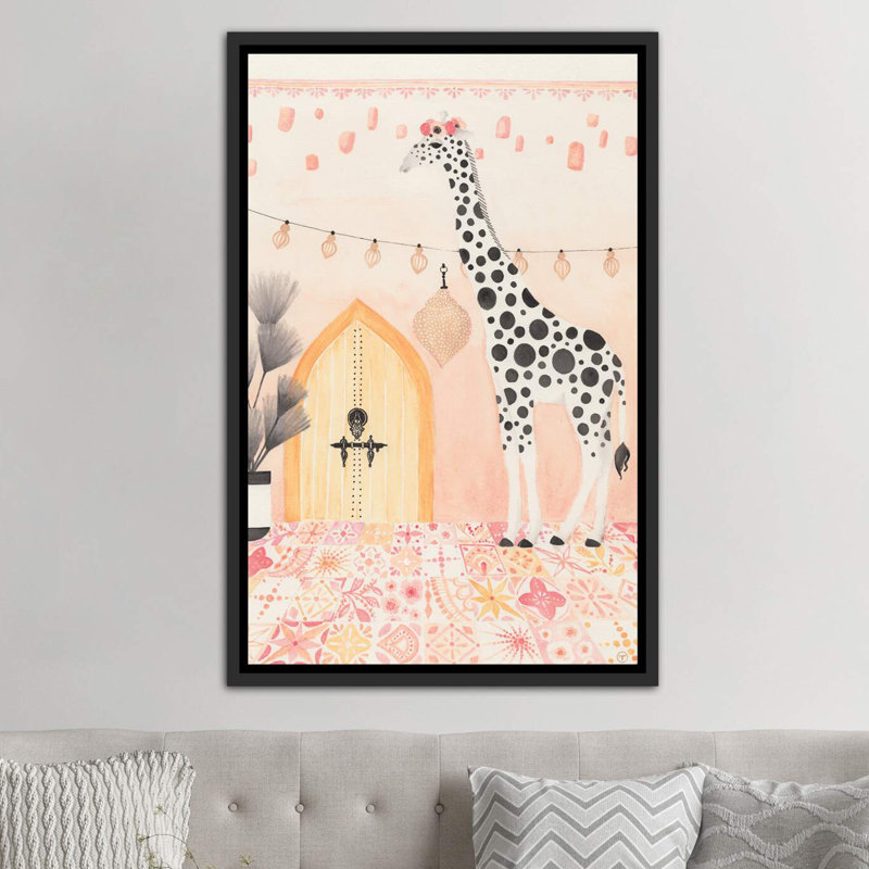 Girafe au Maroc, art encadré, H 40 po x l 26 po x P 1,5 po, Toile avec cadre noir