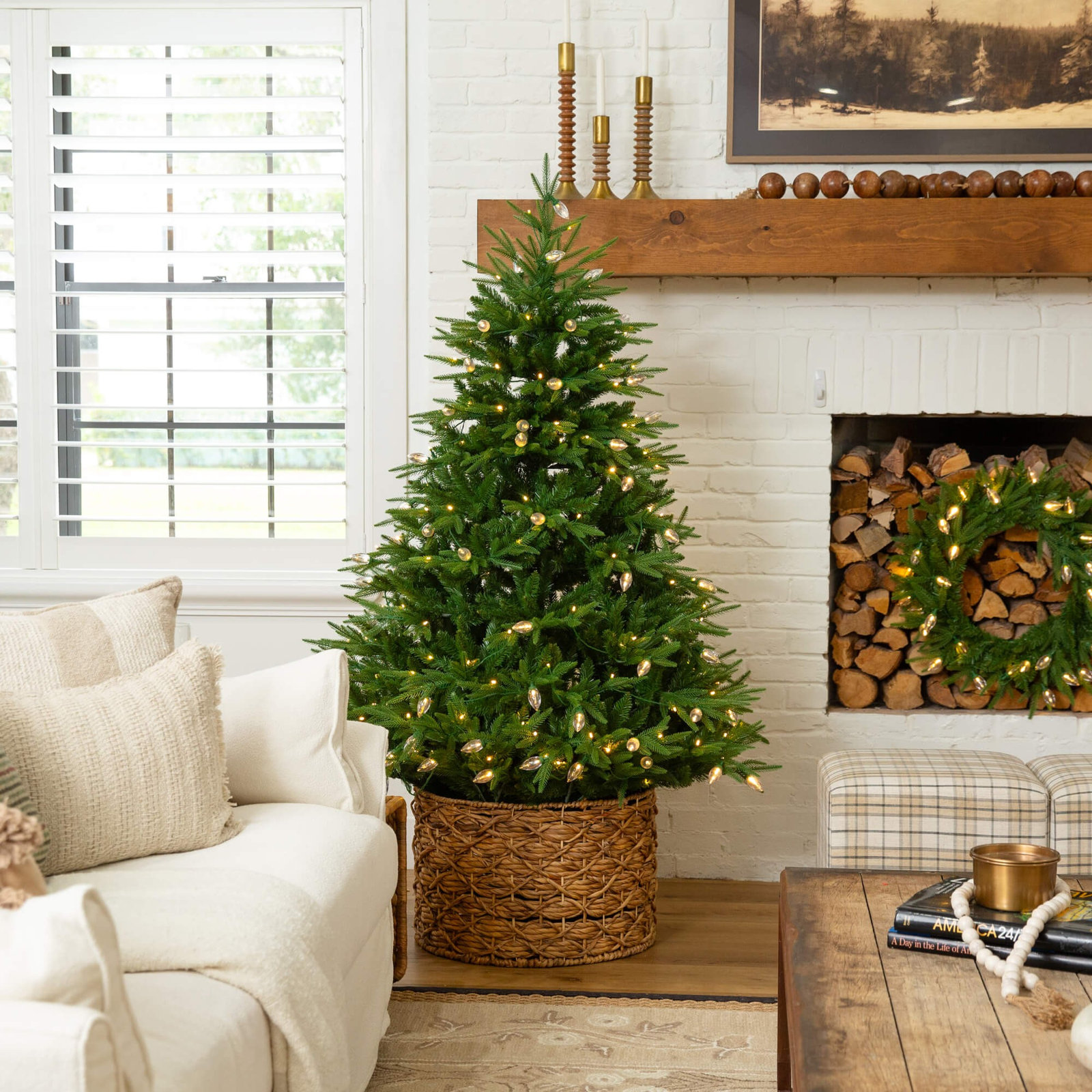 8' Pre-Lit Pine Christmas Tree, 6ft