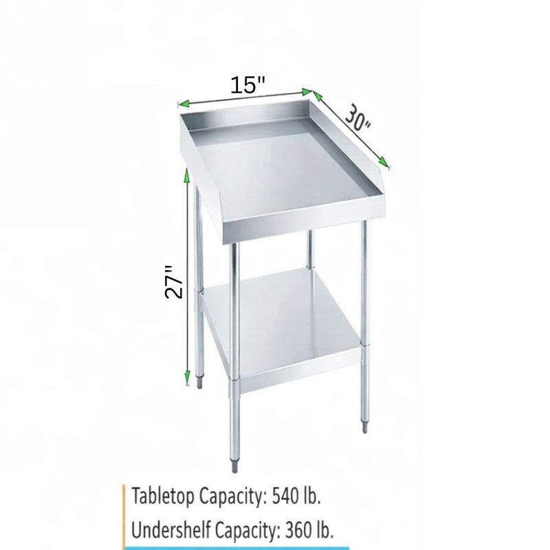 Heavy-Duty Stainless Steel Rolling Work Table, with Wheels and 3-Side Upturn. 30 in. W x 15 in. D, 27" H x 15" L x 30" D