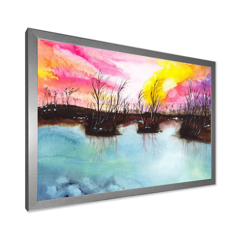 «A Landscape With A Blue Lake Swampy Shore», reproduction sur toile, Toile argentée avec cadre d'angle fermé