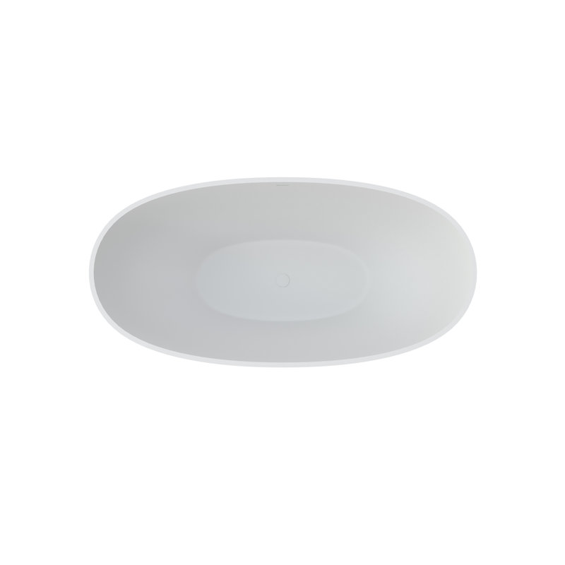 Baignoire autoportante ovale de 61 pouces, baignoire en résine de pierre avec trop-plein et bonde escamotable, blanc mat pour salle de bain moderne