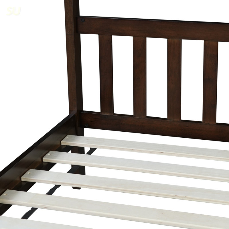 Twin Size House Bed With Roof Design, Solid Wood House Bed With Headboard And Footboard, Espresso