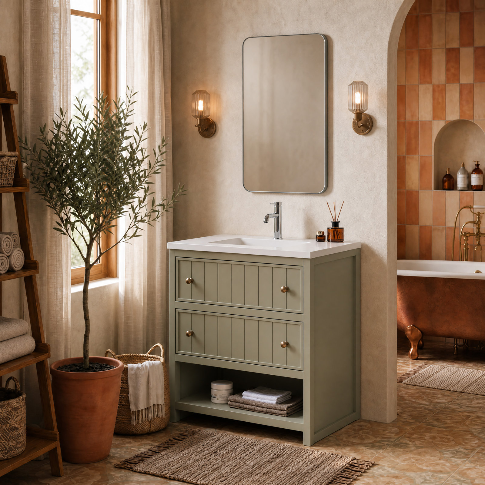 Bathroom Vanity, Olive Green
