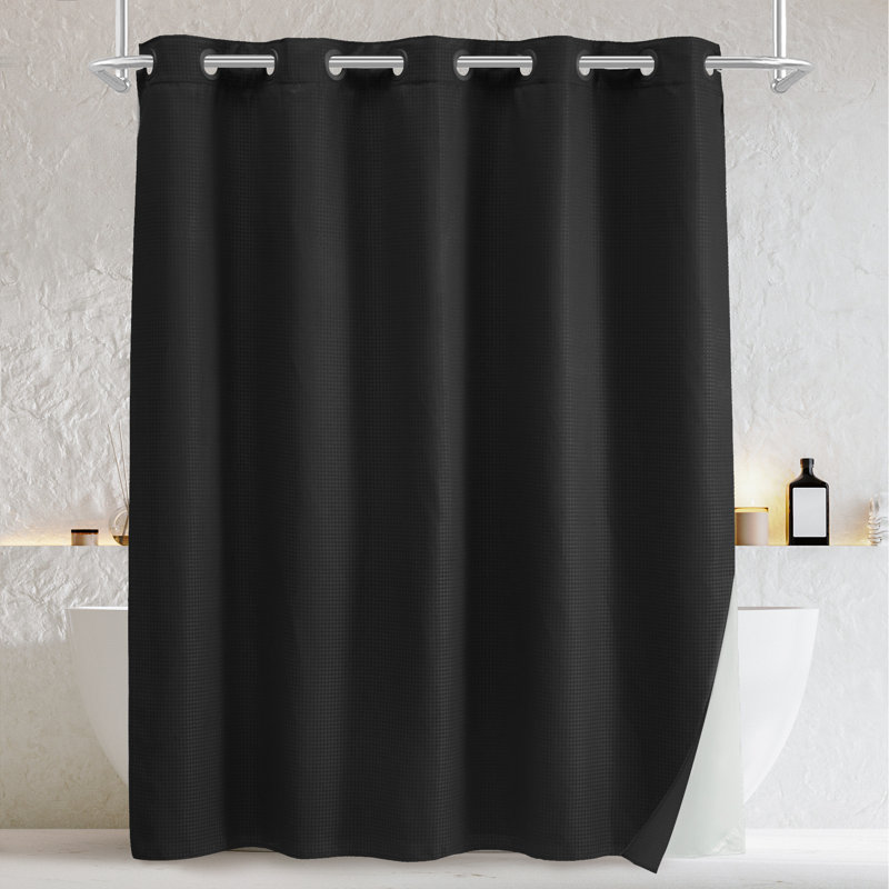Rideau de douche sans crochet Rakiem, Noir, H 77 po x l 71 po