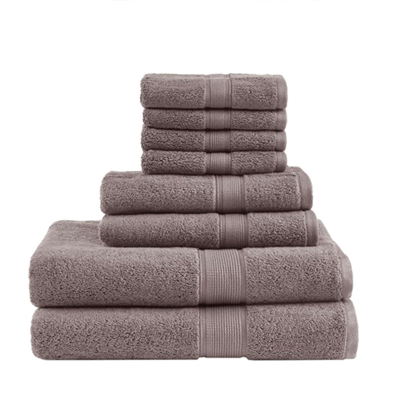 100% Cotton 8 Piece Antimicrobial Towel Set, Brown