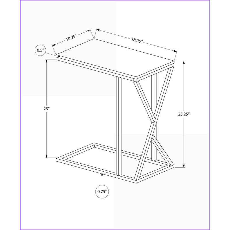 Table basse en forme de C en stratifié brun et métal noir, base coulissante pour un espace de vie et une chambre à coucher peu encombrants