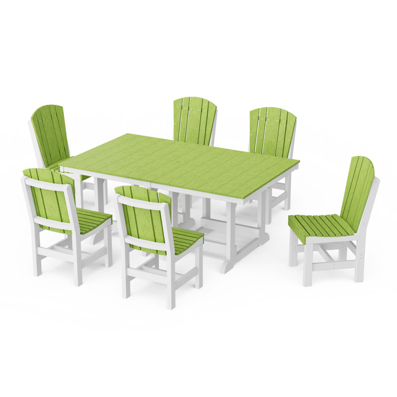 Heritage 7-Piece Side Chair Rectangular Dining Set, Lime Green/White