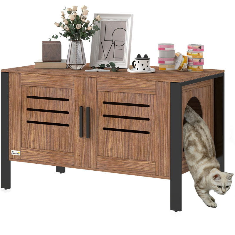 Cat Litter Box Enclosure with Tall Legs Scratching Board Dark Brown