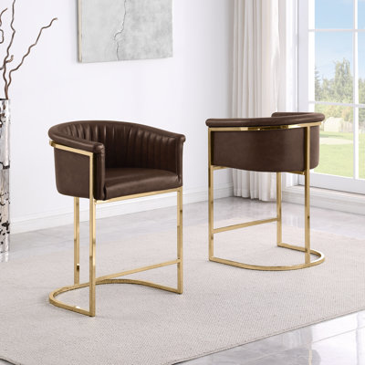 Leathaire Counterstools With Gold Chrome Base