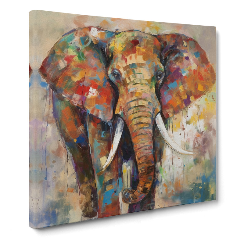 Elephant Abstract Expressionism - No Frame Print, 50cm H x 50cm W x 3cm D