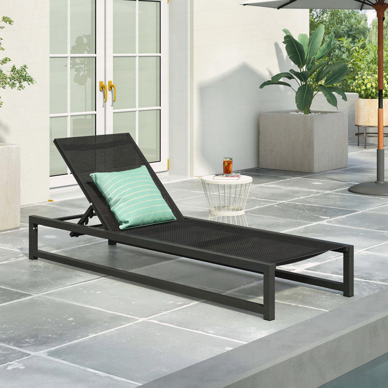 Chaise longue Venice, fauteuil inclinable d'extérieur réglable à 5 positions avec structure en aluminium, Noir