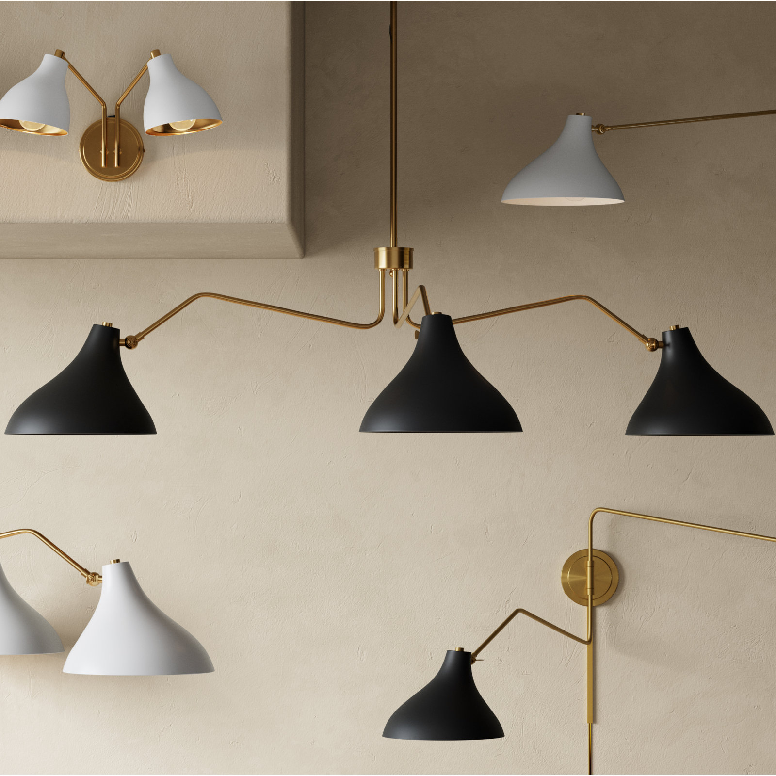 Elyse 3 - Light Unique/Statement Chandelier, Natural Brass, Black