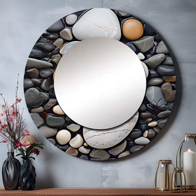 Sebie Beach Photo Harmonious Balance IV - miroir décoratif de plage, miroir mural rond gris, impression d'art en métal