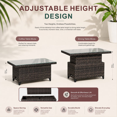 Rectangular Wicker Adjustable Outdoor Dining Table