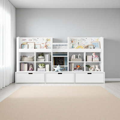 Lit mezzanine avec tablettes et rangements multiples