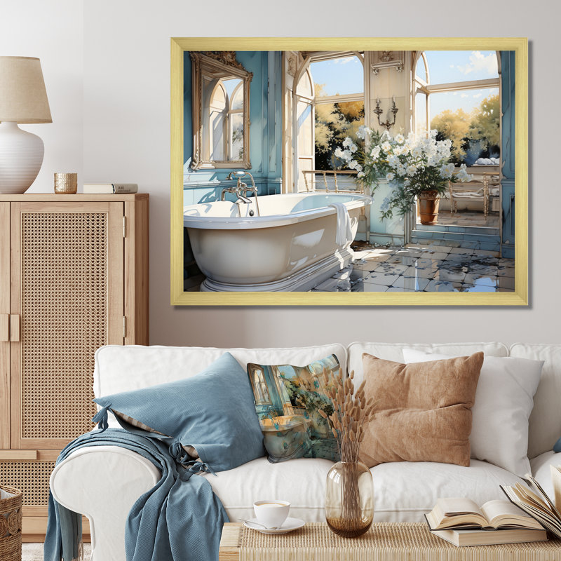 Bathroom Bathroom Reflections Of I - Impression sur toile encadrée, H 30 po x l 40 po x P 1,5 po, Cadre doré simple