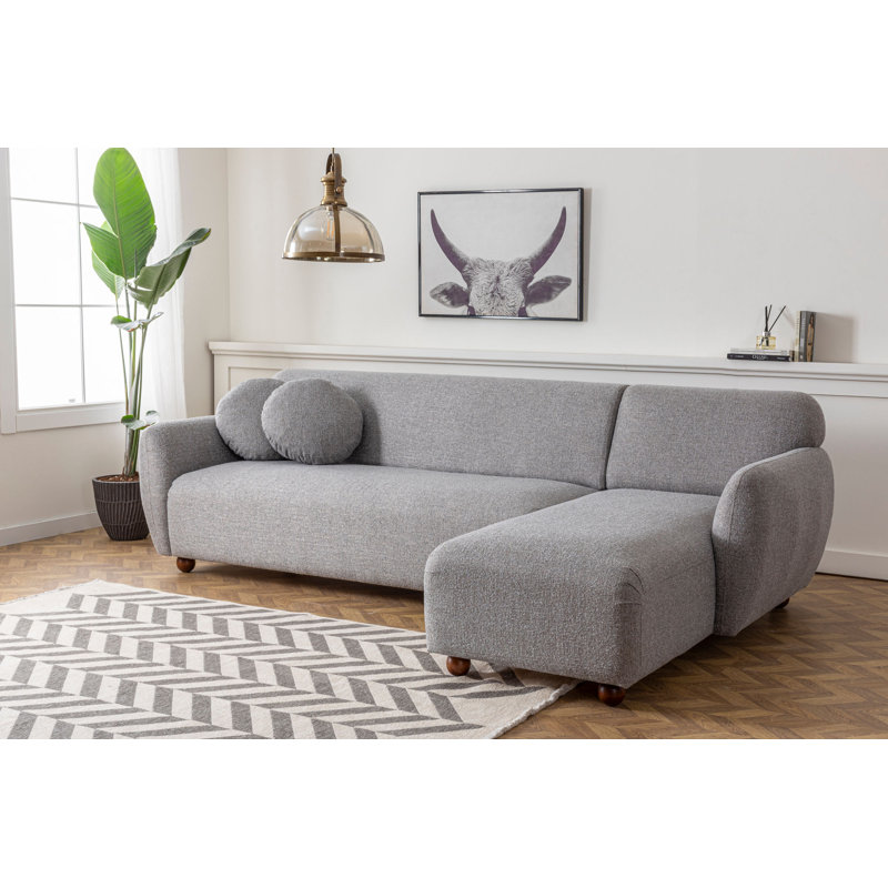 Canapé et méridienne Beily, 100% polyester gris clair, Orienté à droite