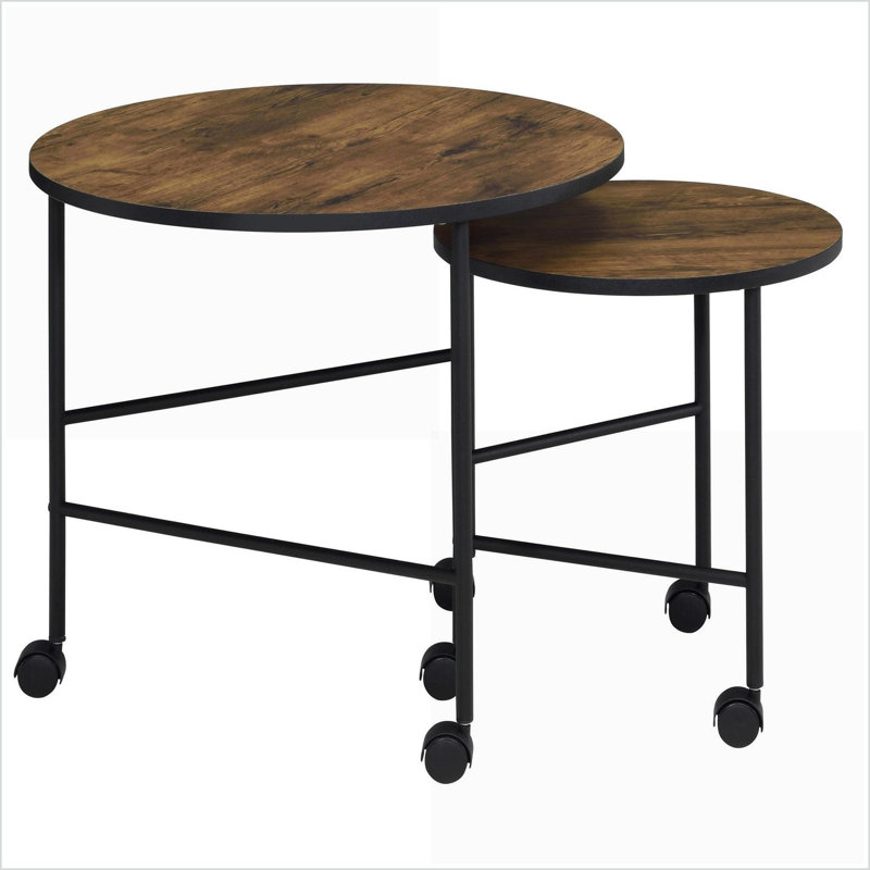 Table basse gigogne rétro en chêne et noir Vintage
