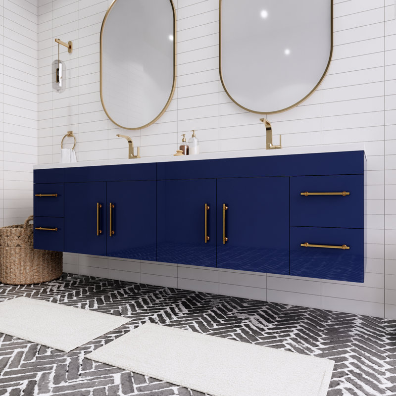 Ensemble de meuble-lavabo double 84 po Tihanna, Bleu nuit