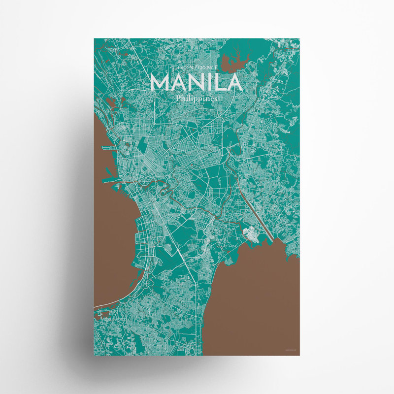 Manila City Map In Nature - No Frame Print, 17cm H x 11cm W x 0.05cm D