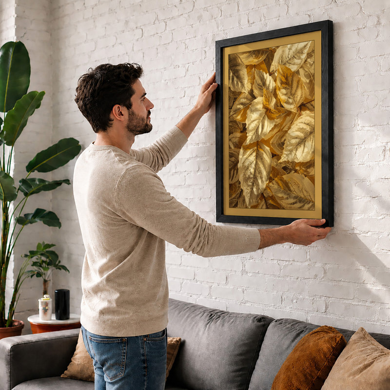 Gilded Leaves Botanical - Framed Print, A3 - 42.0 x 29.7 cm, Black