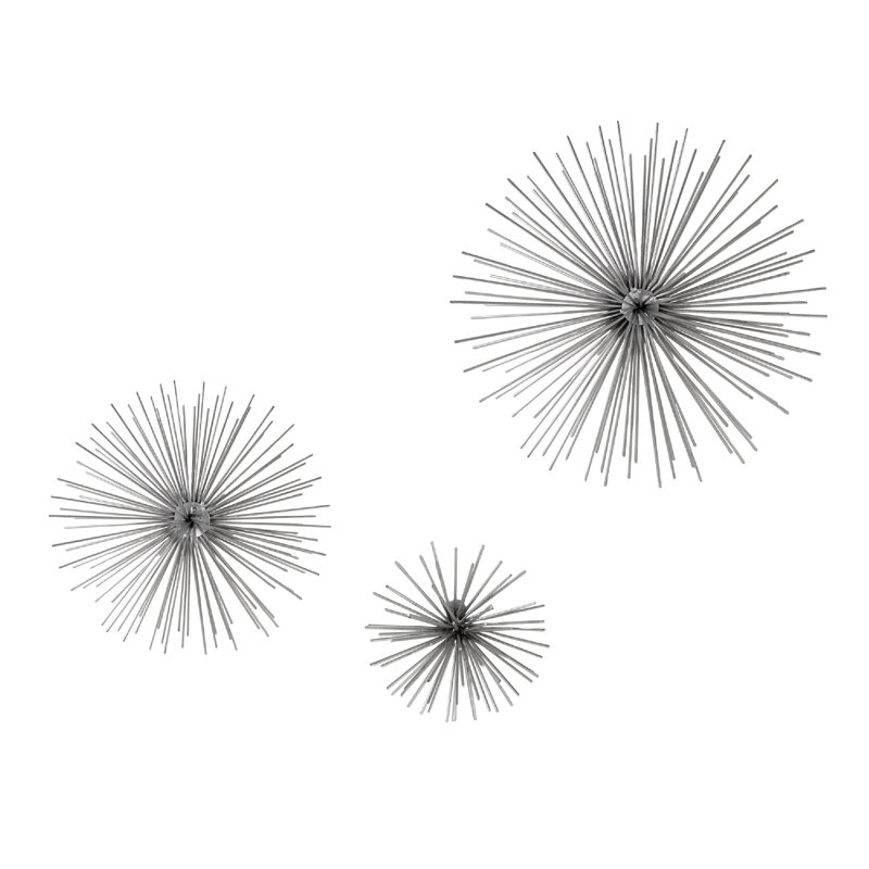 Metal 3D Long Spike Starburst Home Wall Decor Set, Silver