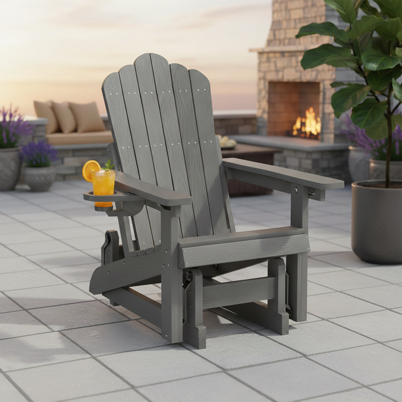 Chaise berçante d'extérieur en PEHD Adirondack, Gris lointain, No