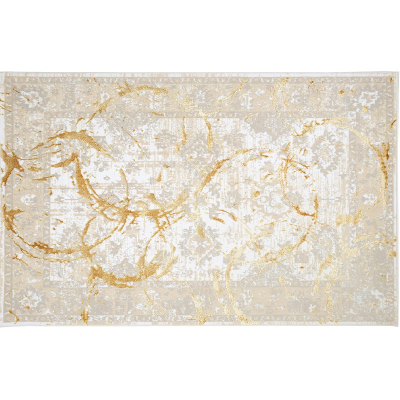 8' X 11' Beige and Gold Abstract Area Rug