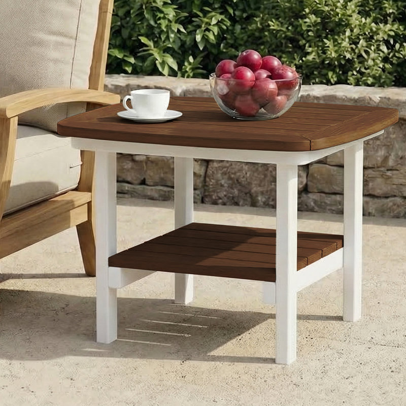 Table d'appoint carrée 21 po, blanc, Plateau brun foncé / base blanche