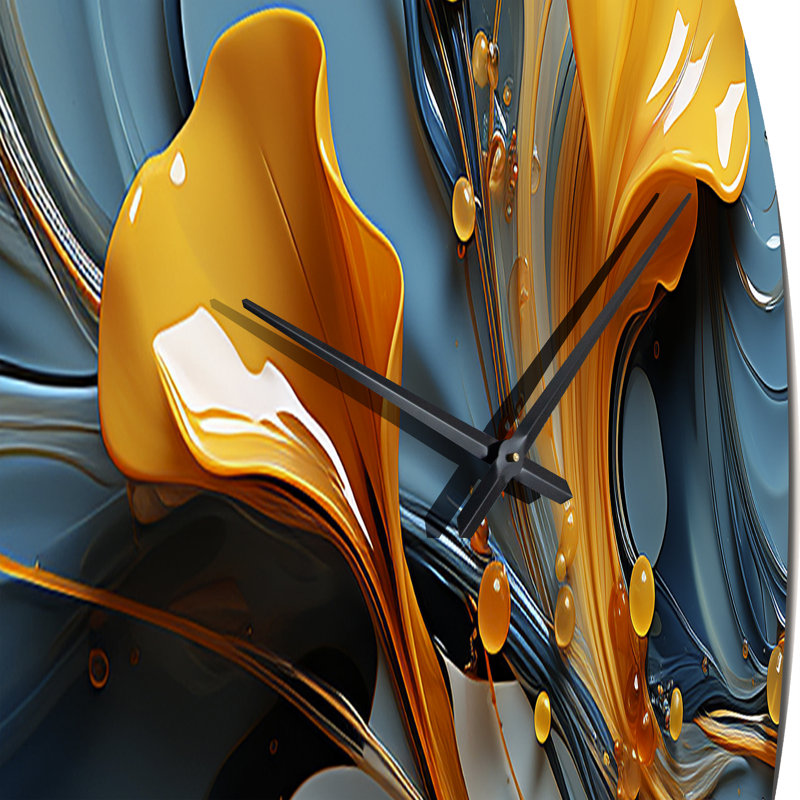 Horloge murale moderne en métal à feuilles orange flottant sur une vague bleue, Grand