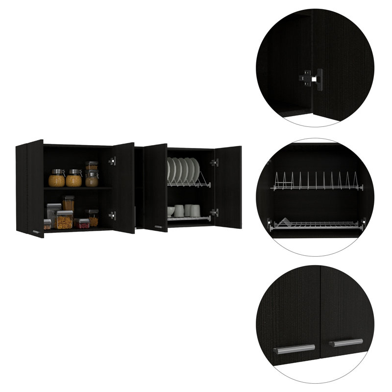 Stylish Wall Cabinet with Double Doors and Multiple Shelves for Organized Storage and Display, Black