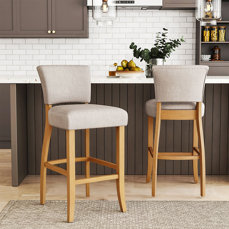 Soukup Linen Bar Stool Bar Height for Kitchen Island Cafe, Beige