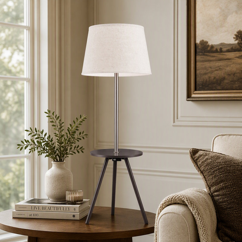 57" Round Sofa Side Table with Lamp and Power Station (1.56/9.9)
