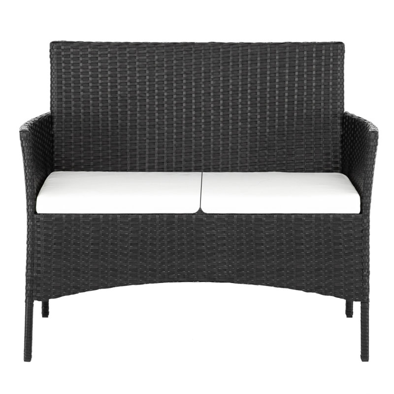 Ensemble de conversation d'extérieur pour 4 personnes avec coussins Derba, Blanc, Noir