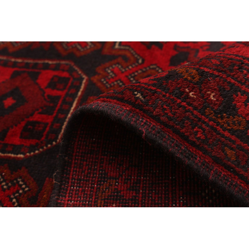 Tapis décoratif en laine rouge de conception unique noué à la main New Age 5 pi x 6 pi 5 po Denazia
