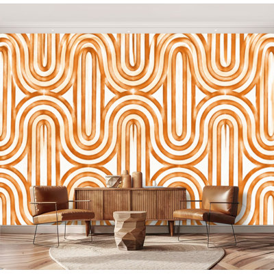 Papier peint mural adhésif moderne et tendance, abstrait, géométrique, style milieu du siècle, grand format, autocollant et amovible, pour salon, chambre, chambre d'enfant (175 cm H x 244 cm L).
