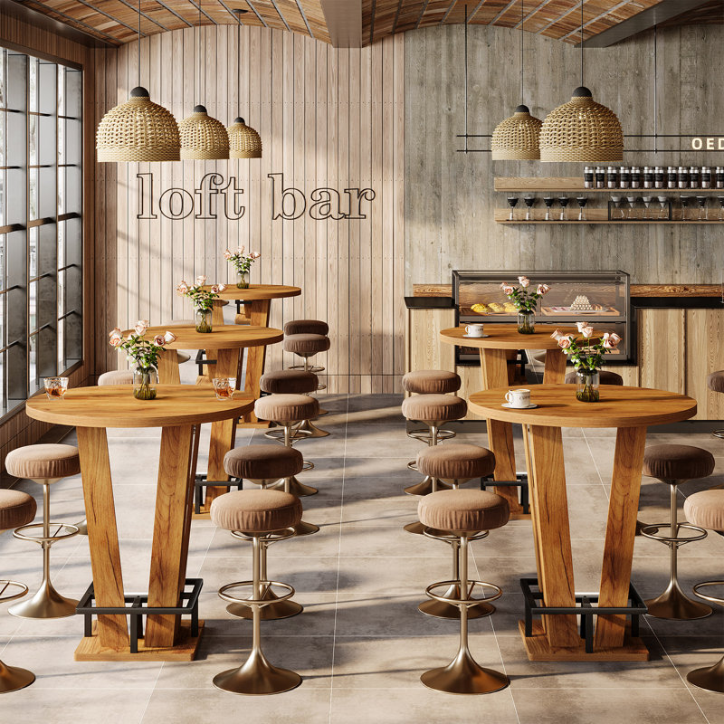 Table de bar ronde 39,4 "avec repose-pieds en métal