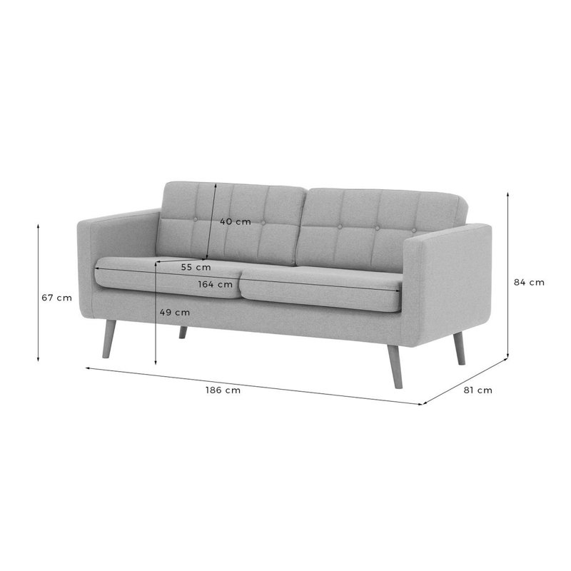 Schuster 3 Seater Upholstered Sofa, Blue