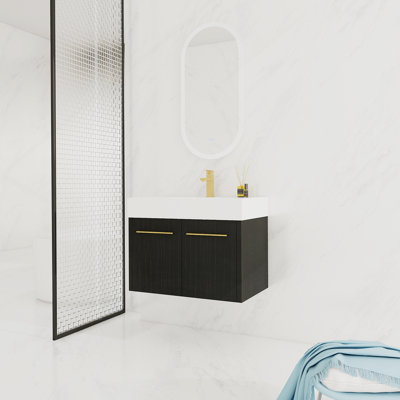 Meuble-lavabo mural de 30 po avec lavabo, vasque en résine à bords épais