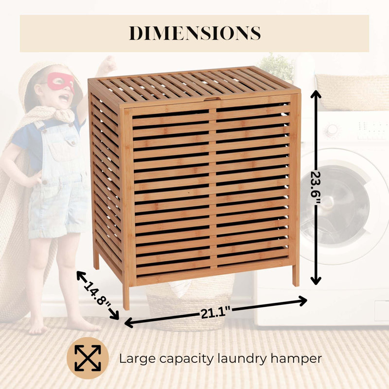 Large Bamboo Slatted Ventilation Laundry Hamper with Lid