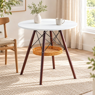 31.5" Modern Round Solid Wood Dining Table, Walnut with Storage